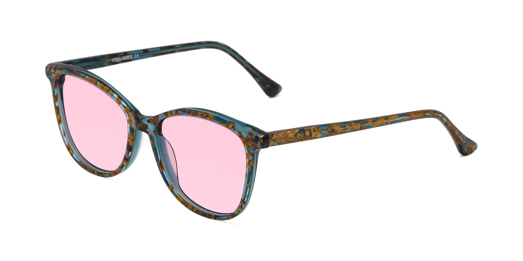 Angle of Creek in Ocean Blue Floral with Light Pink Tinted Lenses