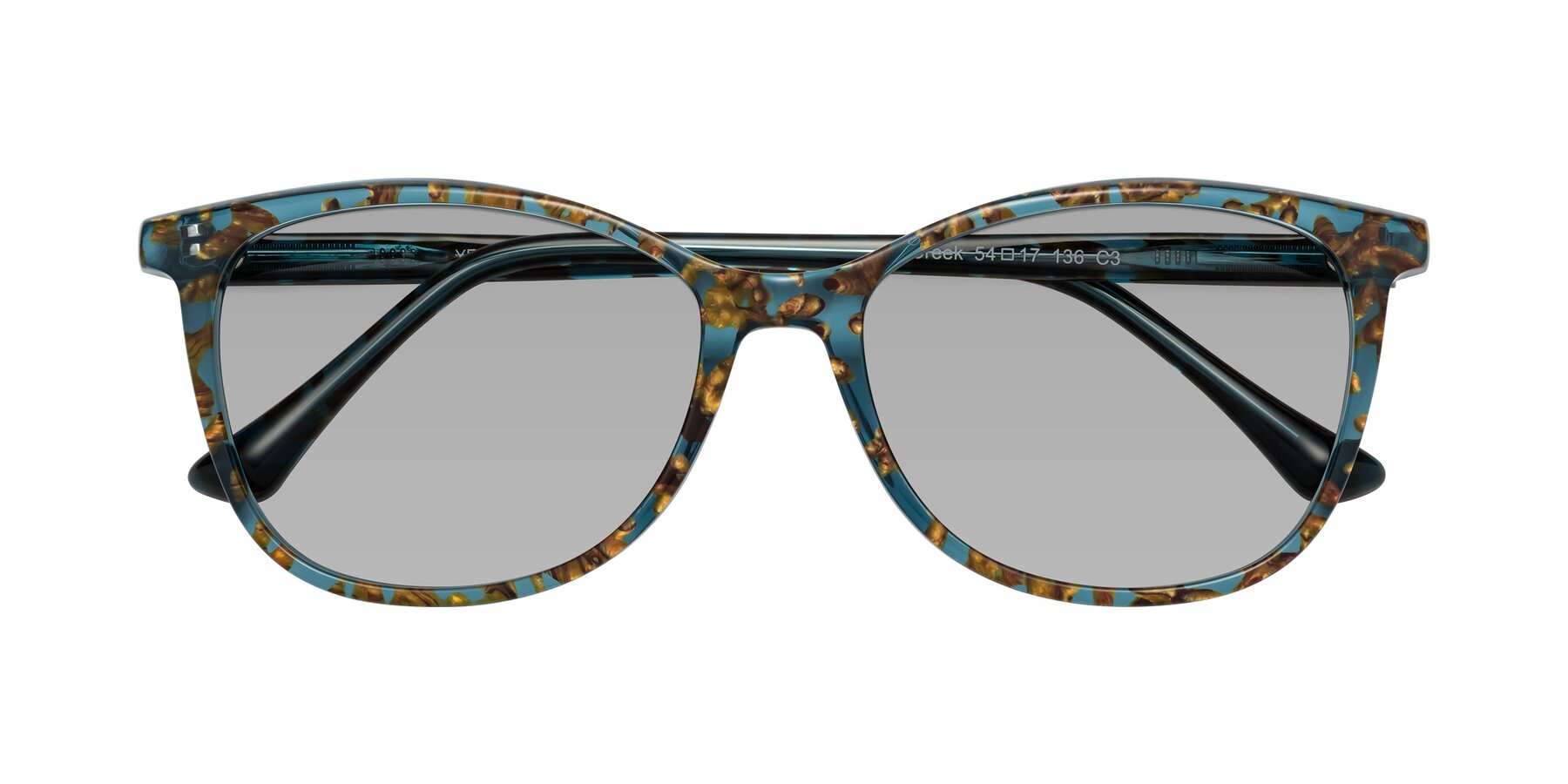 Folded Front of Creek in Ocean Blue Floral with Light Gray Tinted Lenses