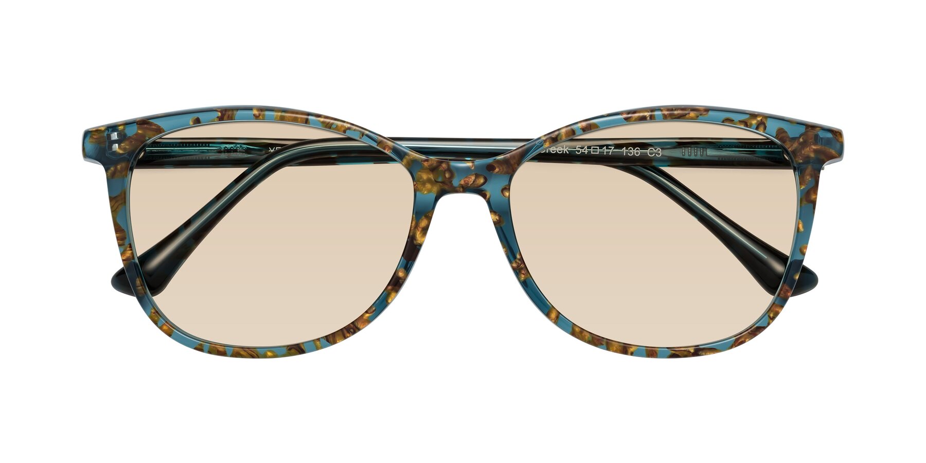 Folded Front of Creek in Ocean Blue Floral with Light Brown Tinted Lenses