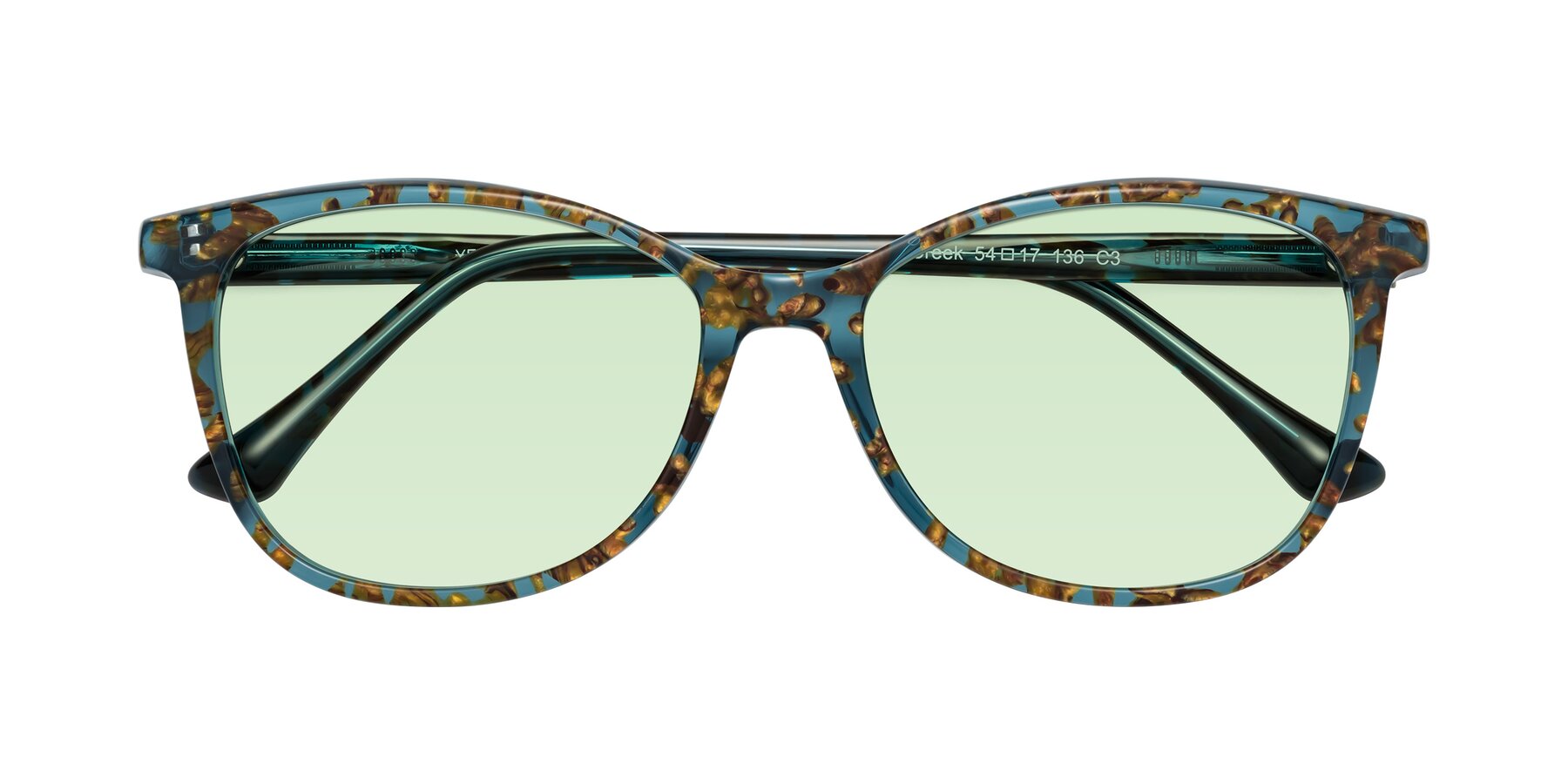 Folded Front of Creek in Ocean Blue Floral with Light Green Tinted Lenses