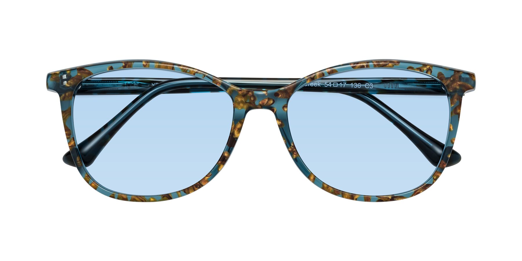 Folded Front of Creek in Ocean Blue Floral with Light Blue Tinted Lenses
