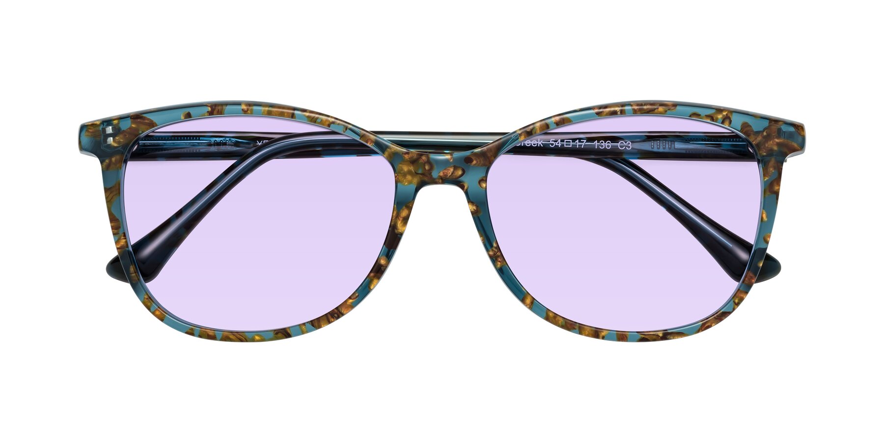 Folded Front of Creek in Ocean Blue Floral with Light Purple Tinted Lenses