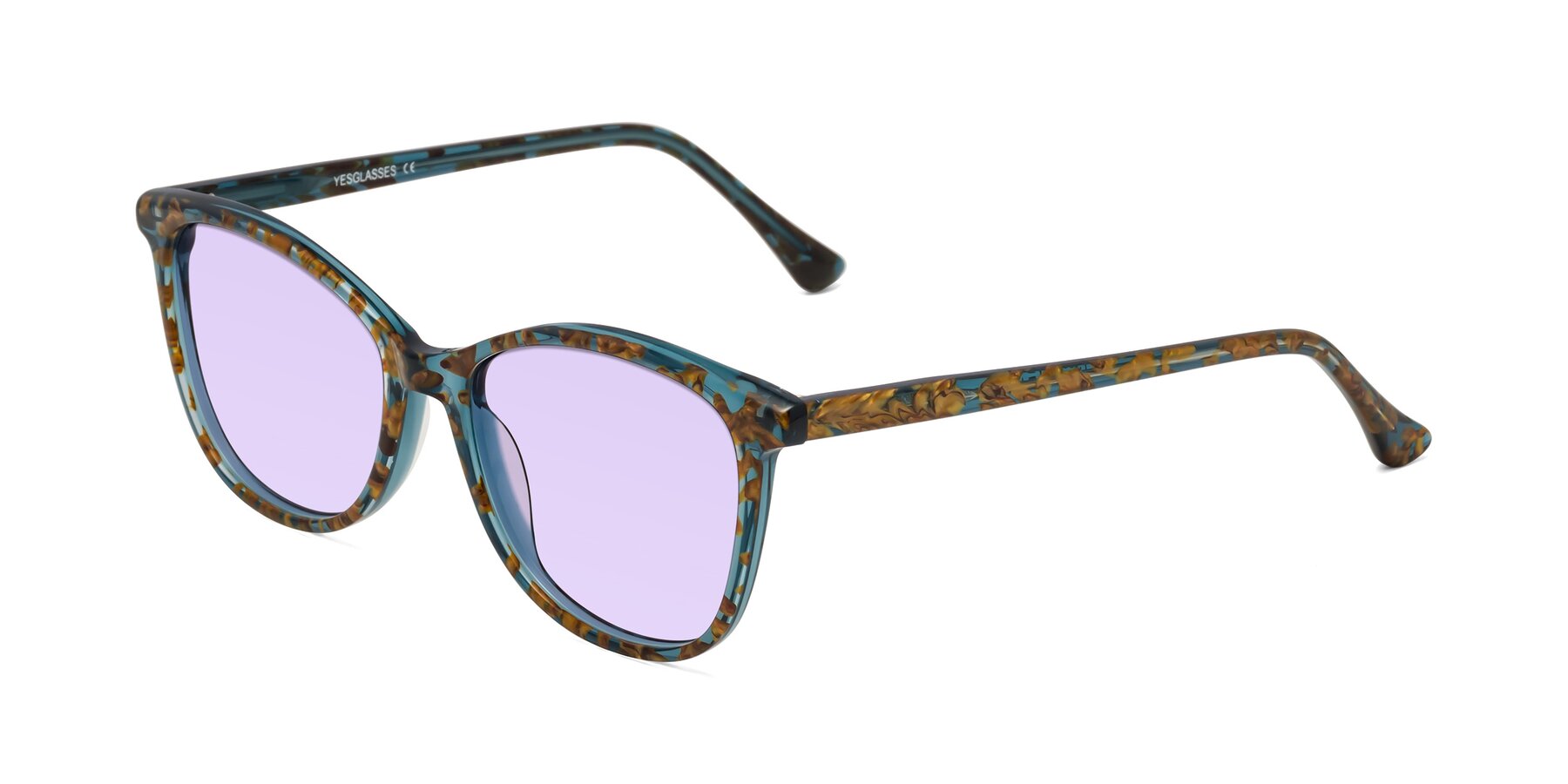 Angle of Creek in Ocean Blue Floral with Light Purple Tinted Lenses