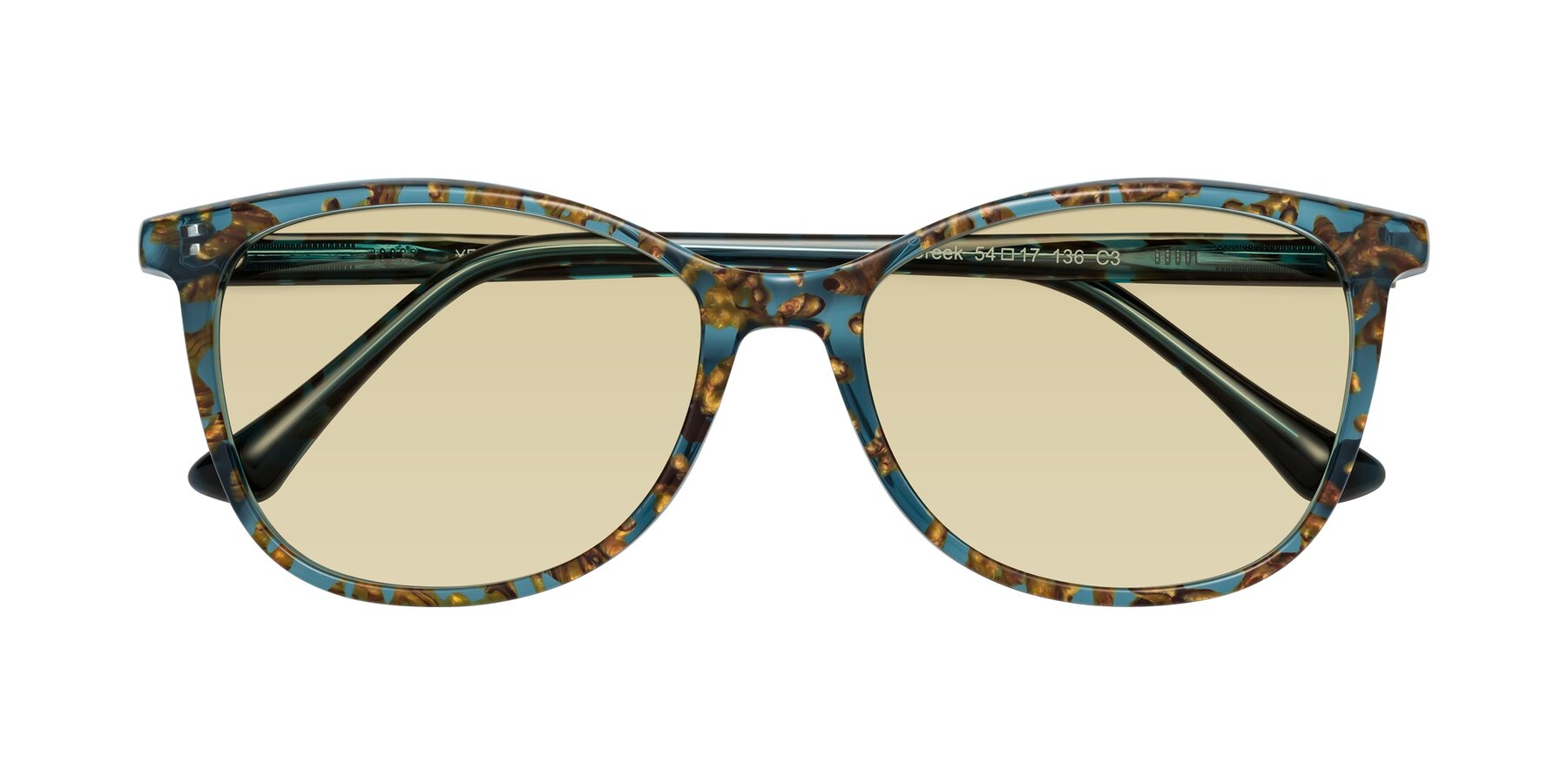 Folded Front of Creek in Ocean Blue Floral with Light Champagne Tinted Lenses