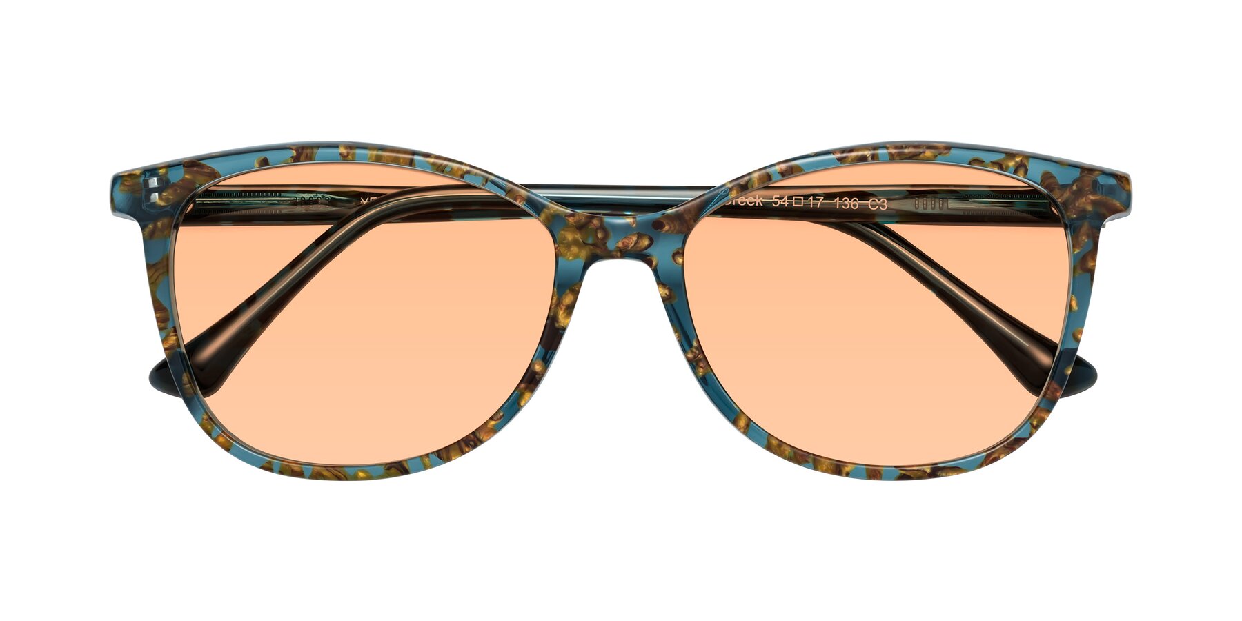Folded Front of Creek in Ocean Blue Floral with Light Orange Tinted Lenses
