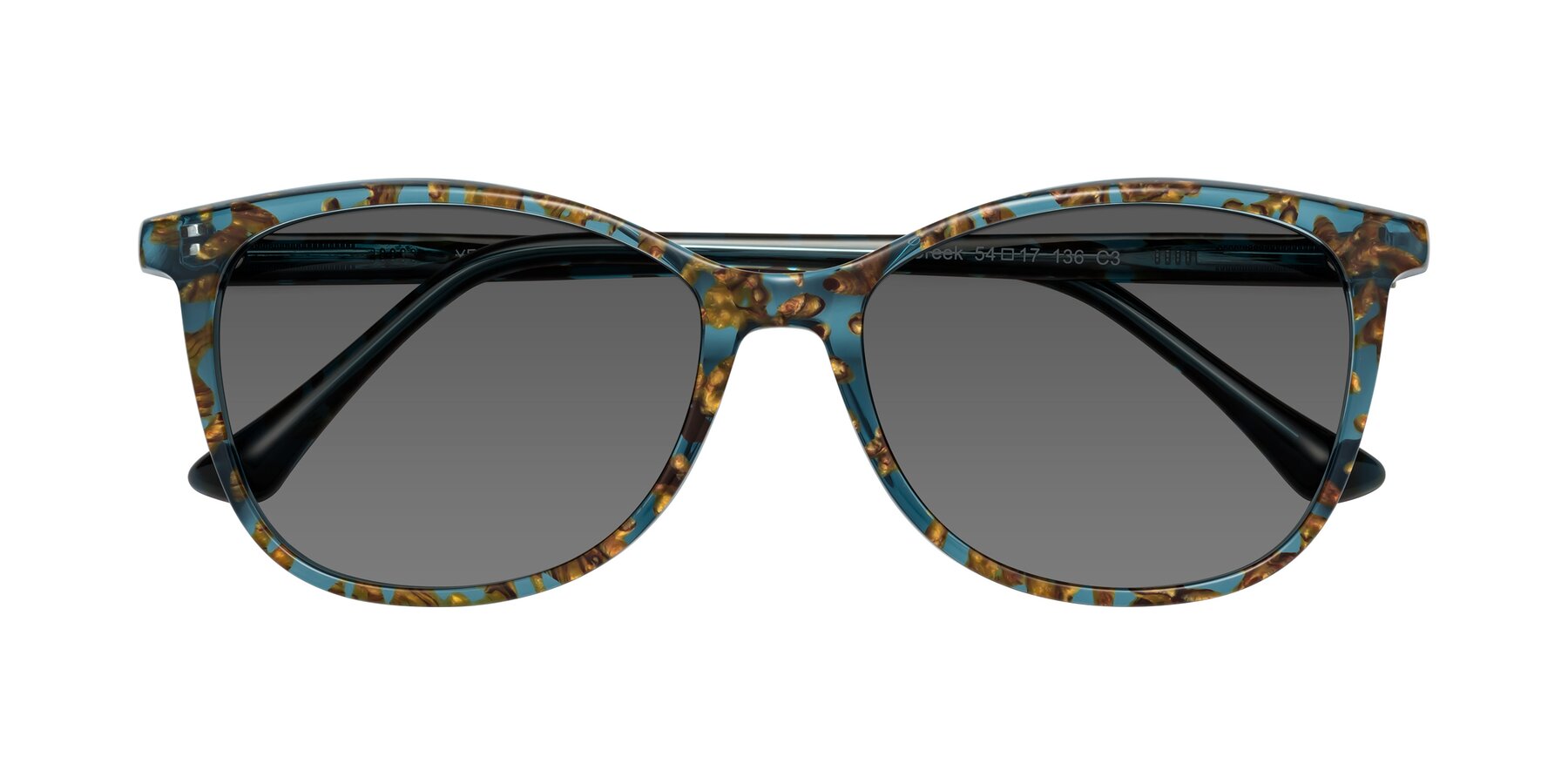 Folded Front of Creek in Ocean Blue Floral with Medium Gray Tinted Lenses