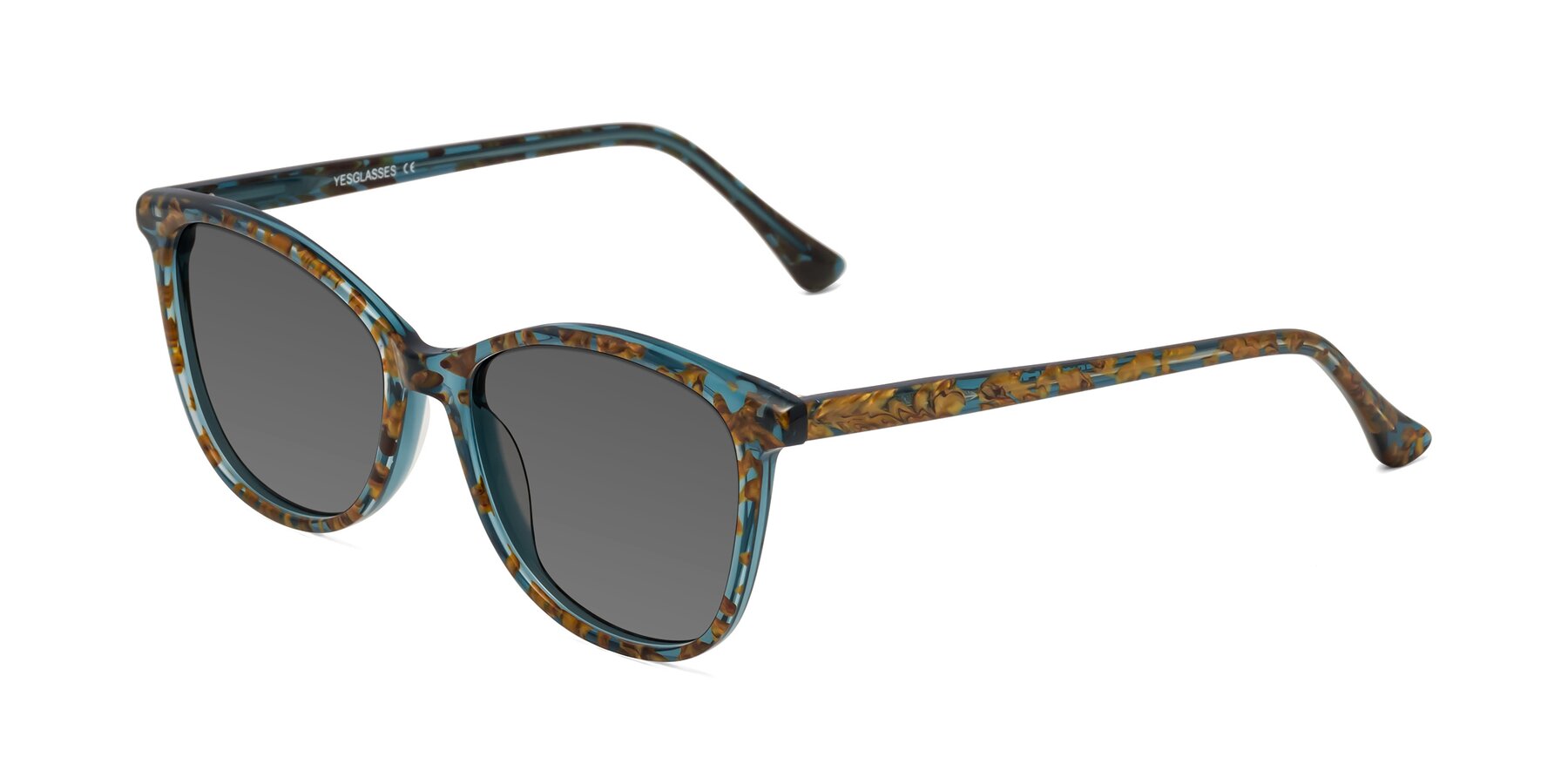 Angle of Creek in Ocean Blue Floral with Medium Gray Tinted Lenses