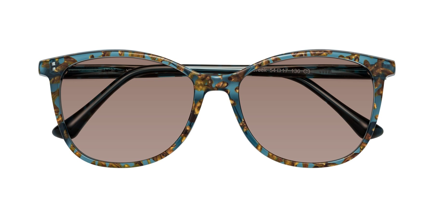 Folded Front of Creek in Ocean Blue Floral with Medium Brown Tinted Lenses