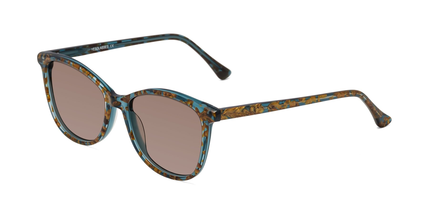 Angle of Creek in Ocean Blue Floral with Medium Brown Tinted Lenses