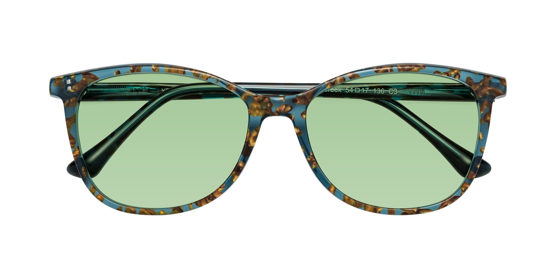 Folded Front of Creek in Ocean Blue Floral with Medium Green Tinted Lenses