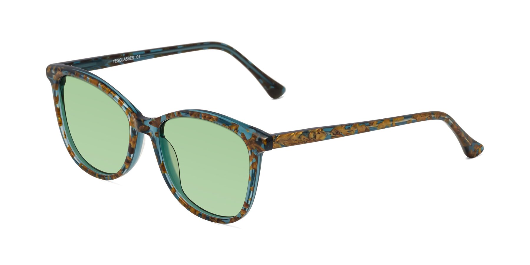 Angle of Creek in Ocean Blue Floral with Medium Green Tinted Lenses