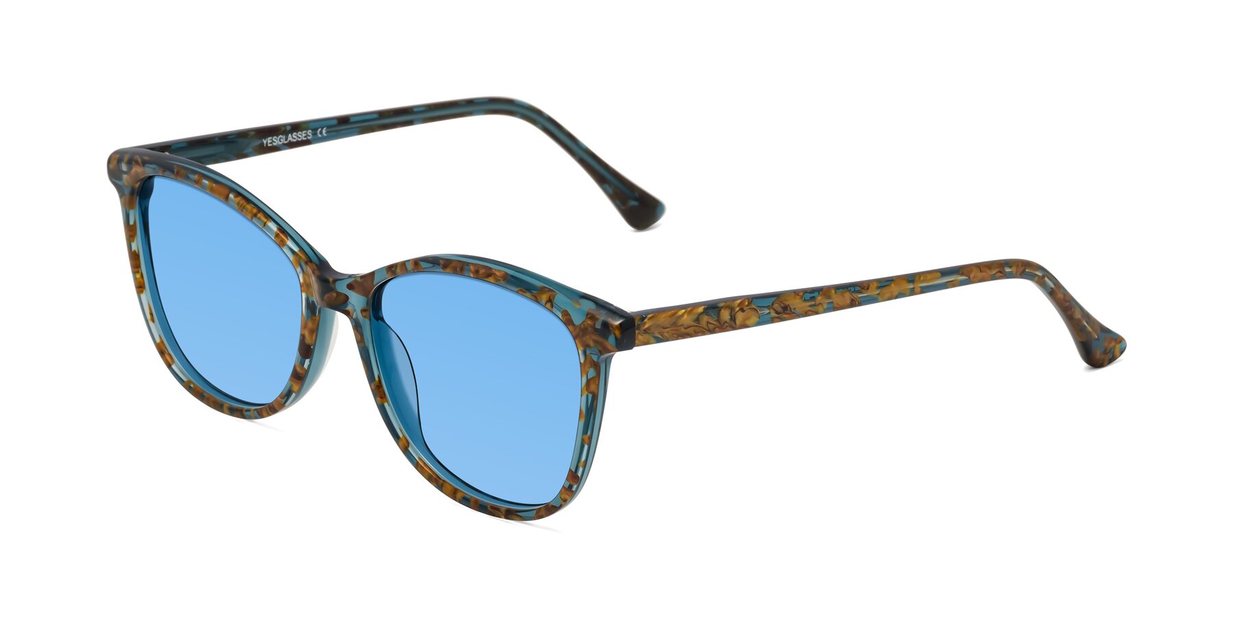 Angle of Creek in Ocean Blue Floral with Medium Blue Tinted Lenses