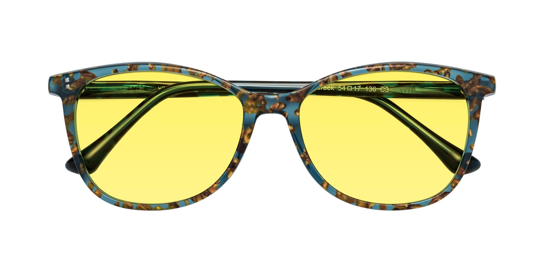 Folded Front of Creek in Ocean Blue Floral with Medium Yellow Tinted Lenses