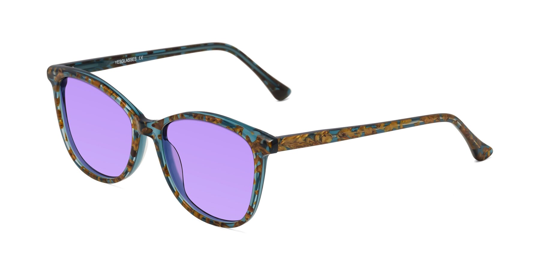 Angle of Creek in Ocean Blue Floral with Medium Purple Tinted Lenses