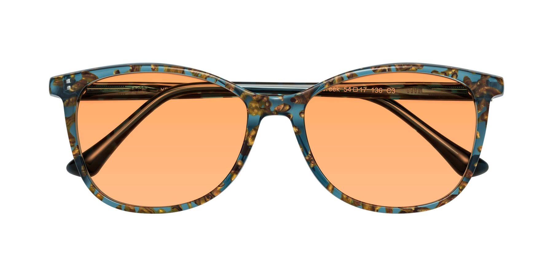 Folded Front of Creek in Ocean Blue Floral with Medium Orange Tinted Lenses