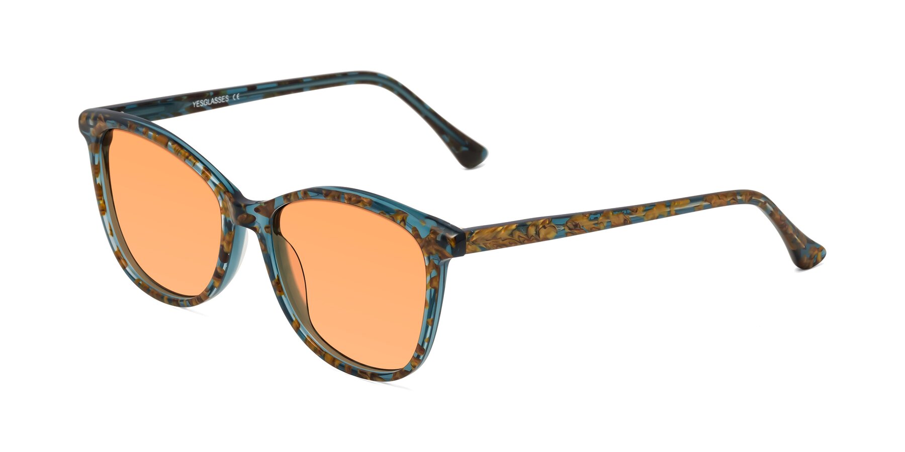 Angle of Creek in Ocean Blue Floral with Medium Orange Tinted Lenses