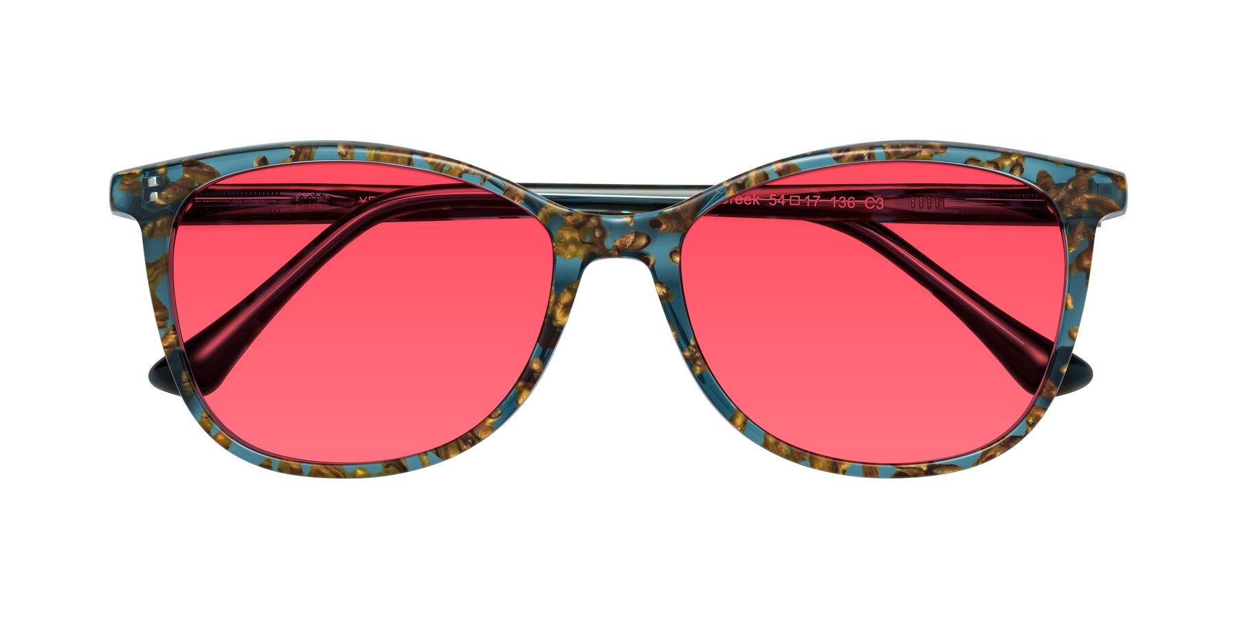 Folded Front of Creek in Ocean Blue Floral with Red Tinted Lenses