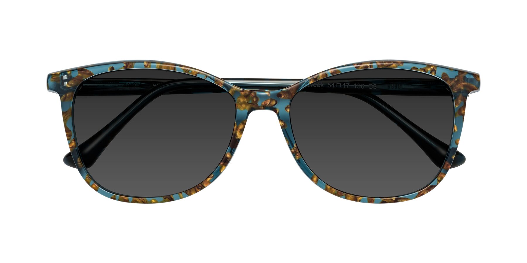 Folded Front of Creek in Ocean Blue Floral with Gray Tinted Lenses
