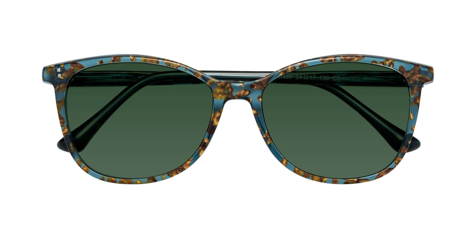 Folded Front of Creek in Ocean Blue Floral with Green Tinted Lenses