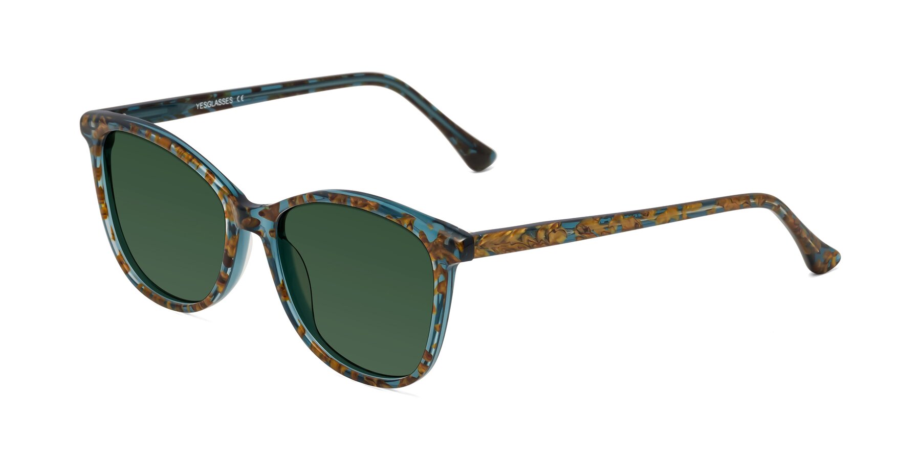 Angle of Creek in Ocean Blue Floral with Green Tinted Lenses