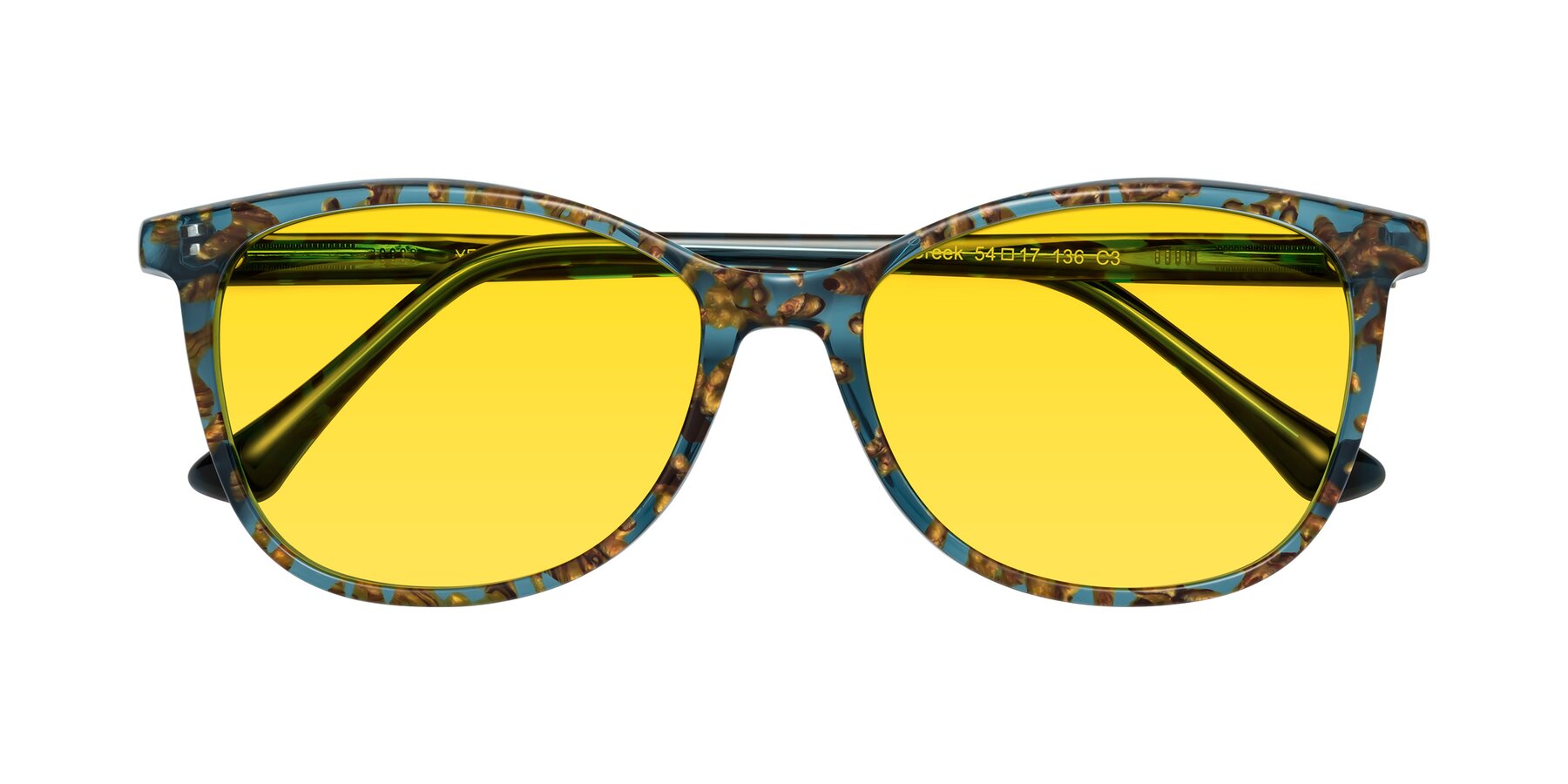 Folded Front of Creek in Ocean Blue Floral with Yellow Tinted Lenses