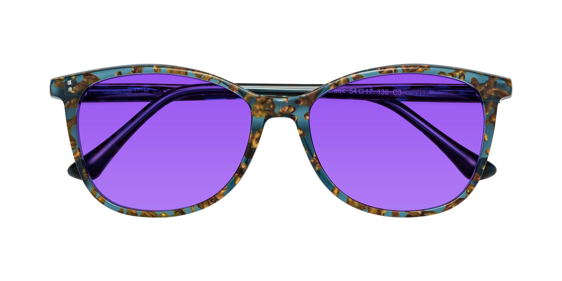 Folded Front of Creek in Ocean Blue Floral with Purple Tinted Lenses