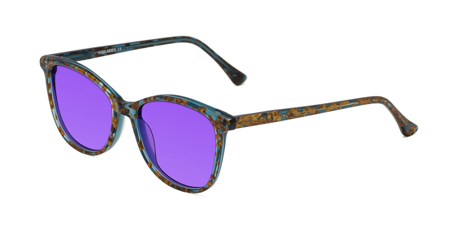 Angle of Creek in Ocean Blue Floral with Purple Tinted Lenses