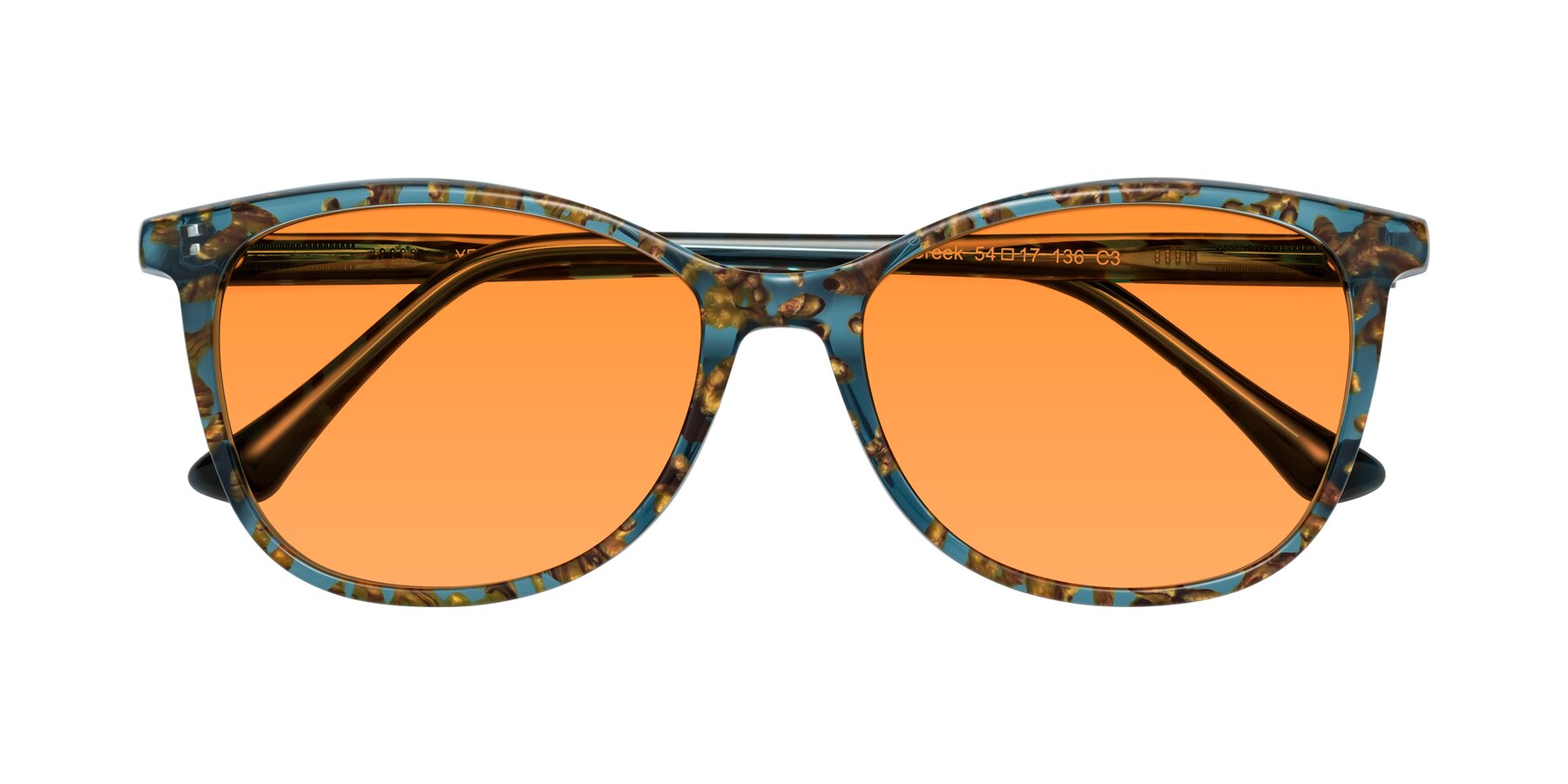 Folded Front of Creek in Ocean Blue Floral with Orange Tinted Lenses
