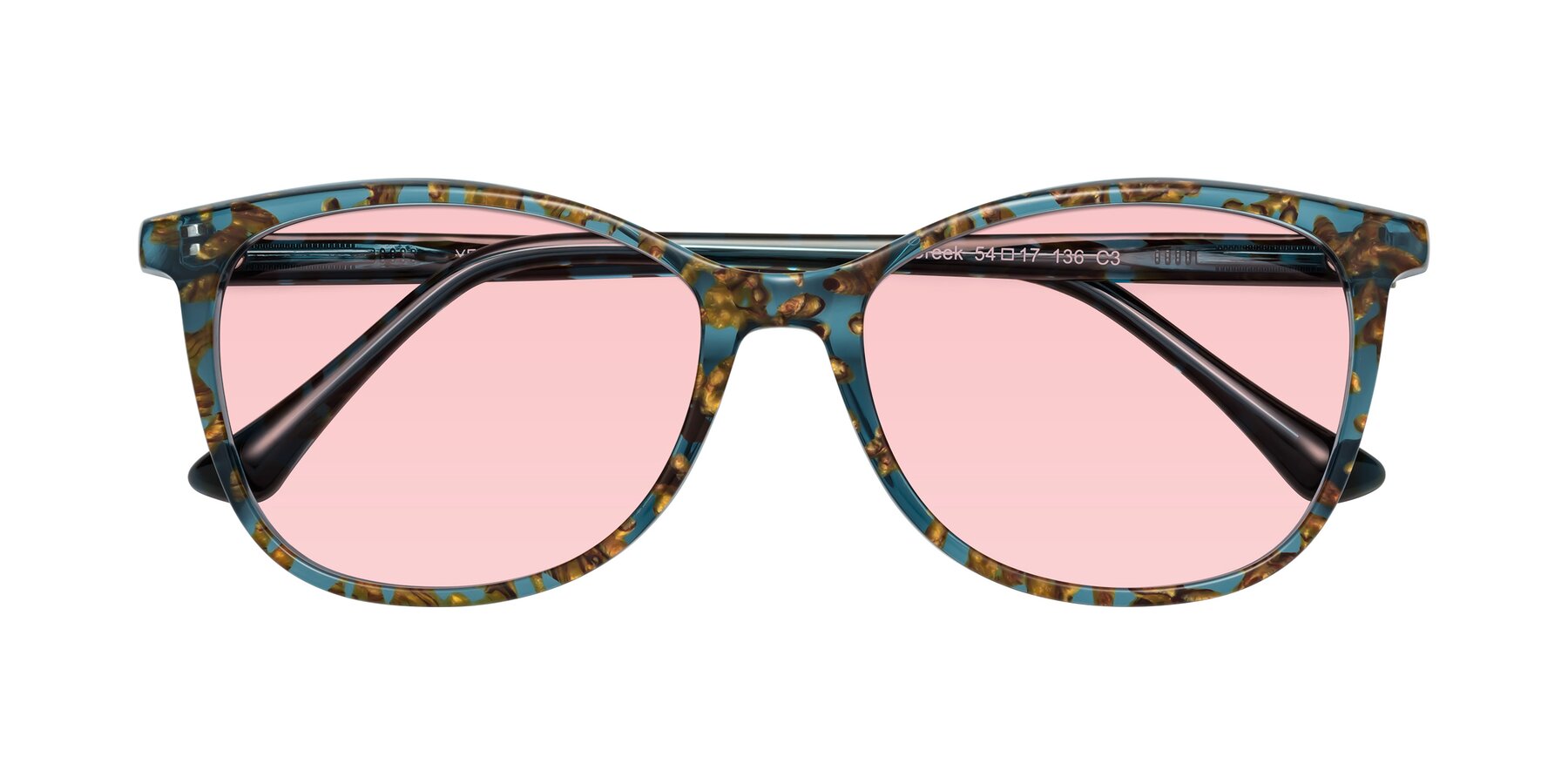 Folded Front of Creek in Ocean Blue Floral with Light Garnet Tinted Lenses