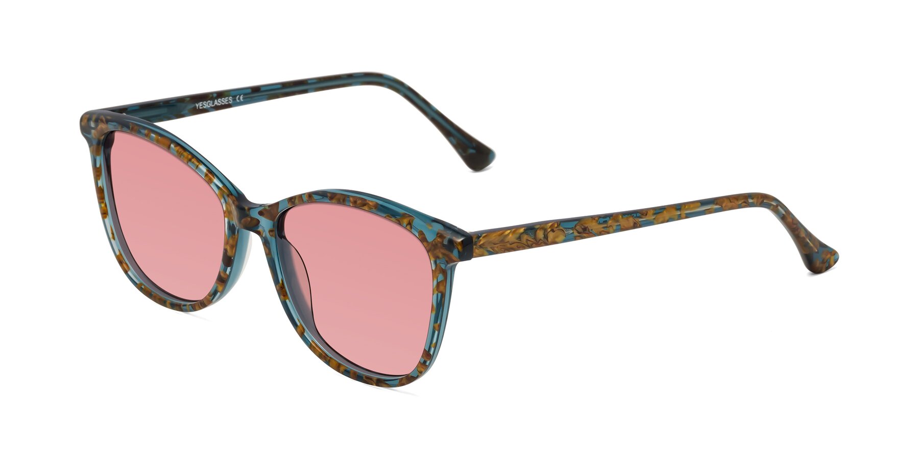 Angle of Creek in Ocean Blue Floral with Medium Garnet Tinted Lenses