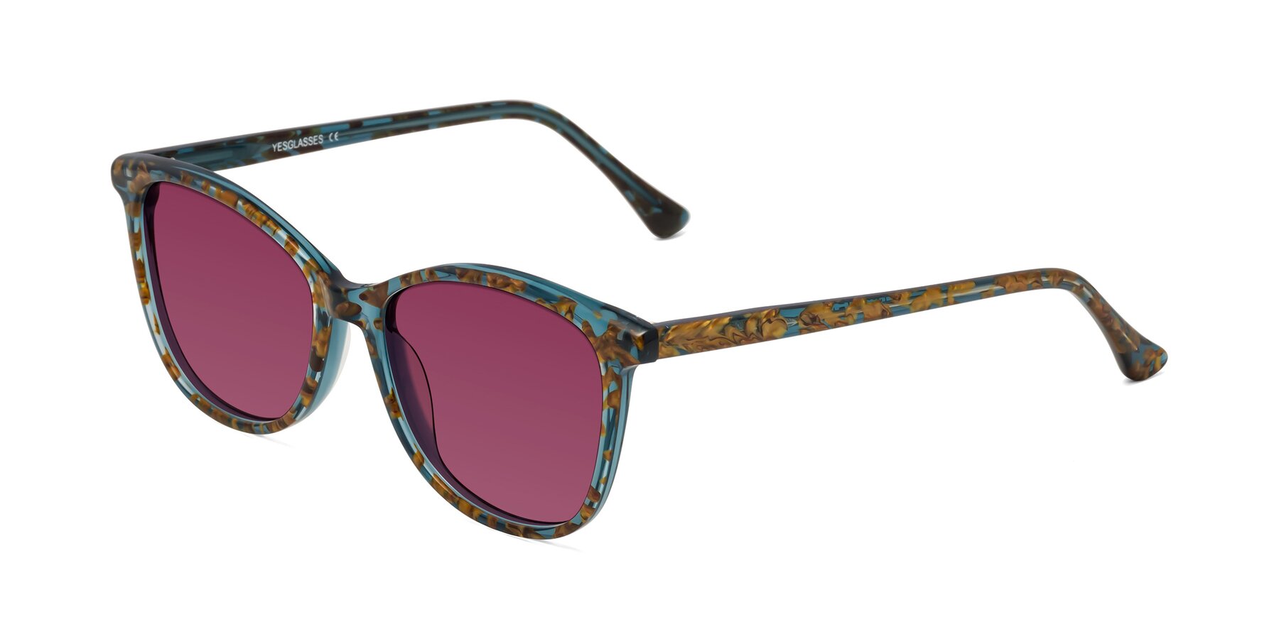 Angle of Creek in Ocean Blue Floral with Wine Tinted Lenses