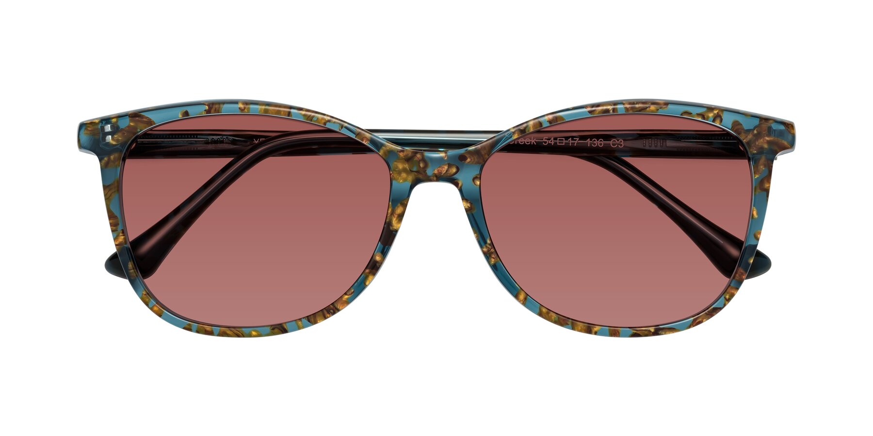 Folded Front of Creek in Ocean Blue Floral with Garnet Tinted Lenses