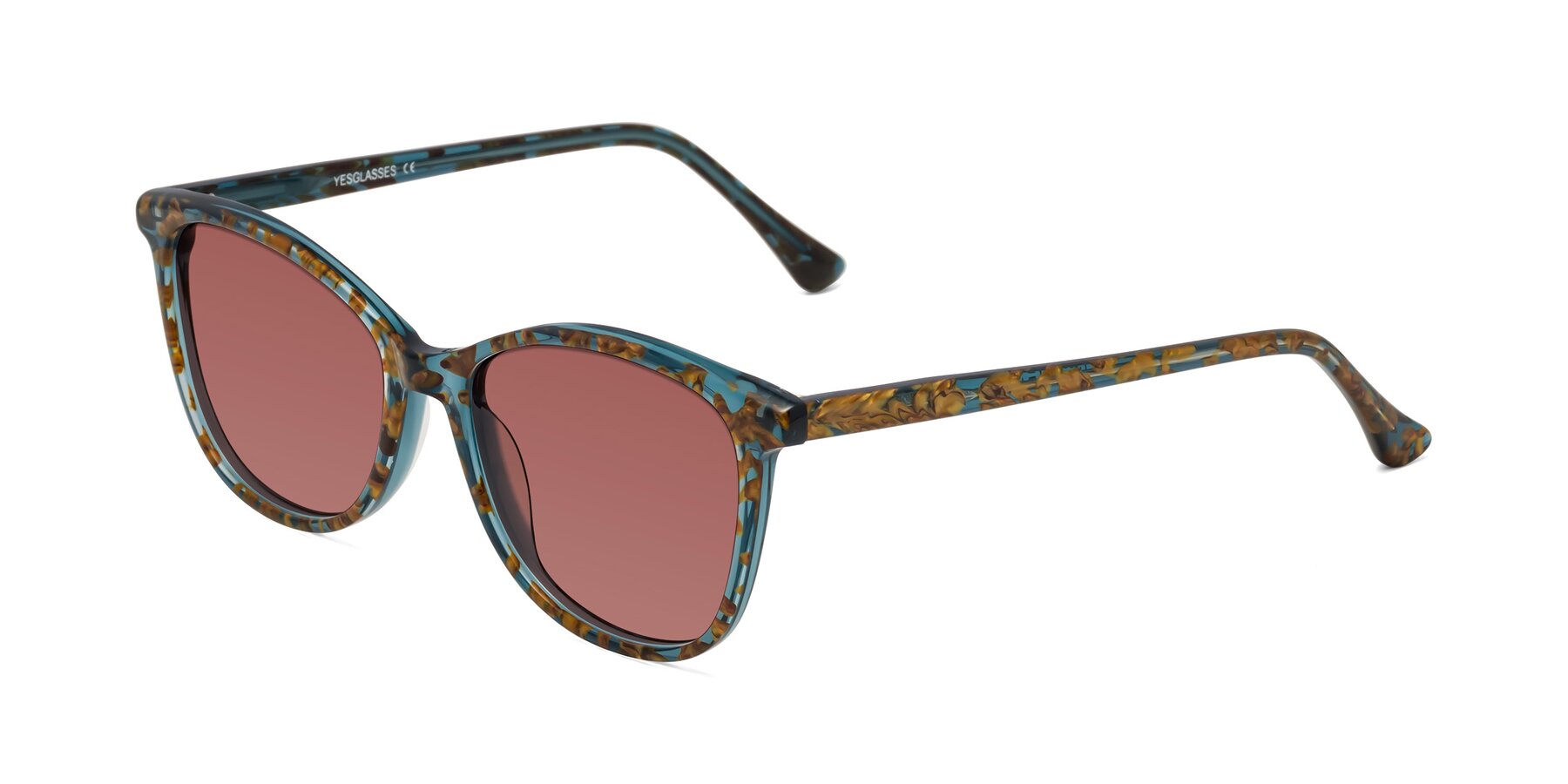 Angle of Creek in Ocean Blue Floral with Garnet Tinted Lenses