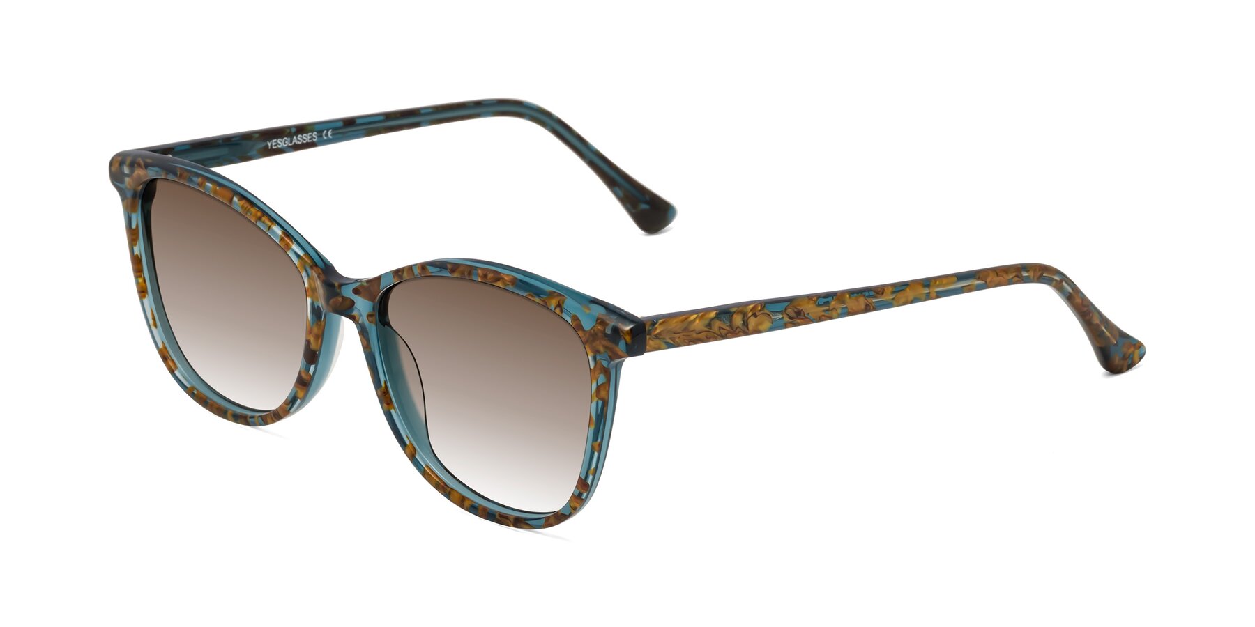 Angle of Creek in Ocean Blue Floral with Brown Gradient Lenses