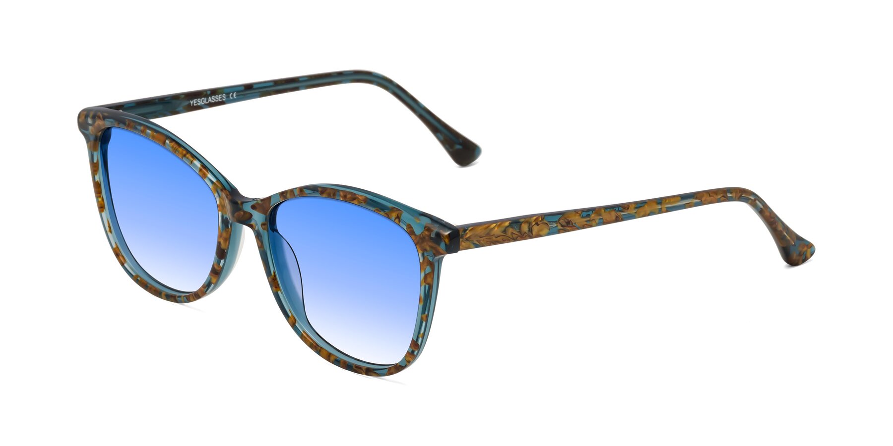 Angle of Creek in Ocean Blue Floral with Blue Gradient Lenses