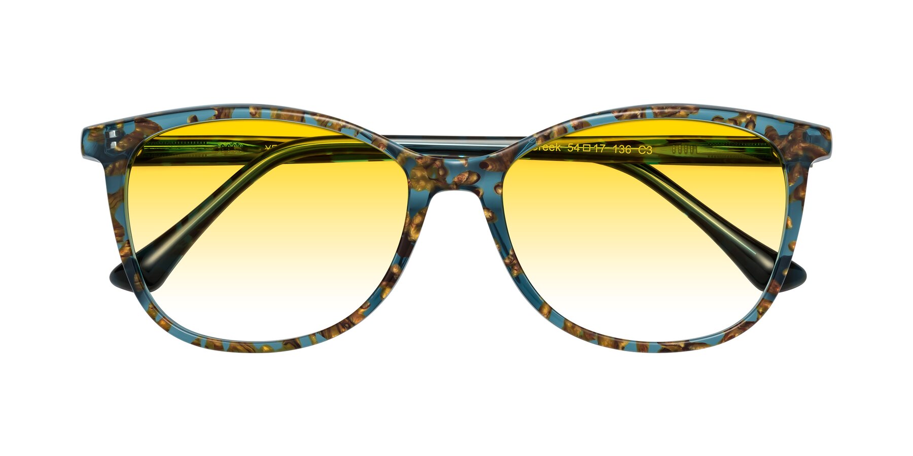 Folded Front of Creek in Ocean Blue Floral with Yellow Gradient Lenses