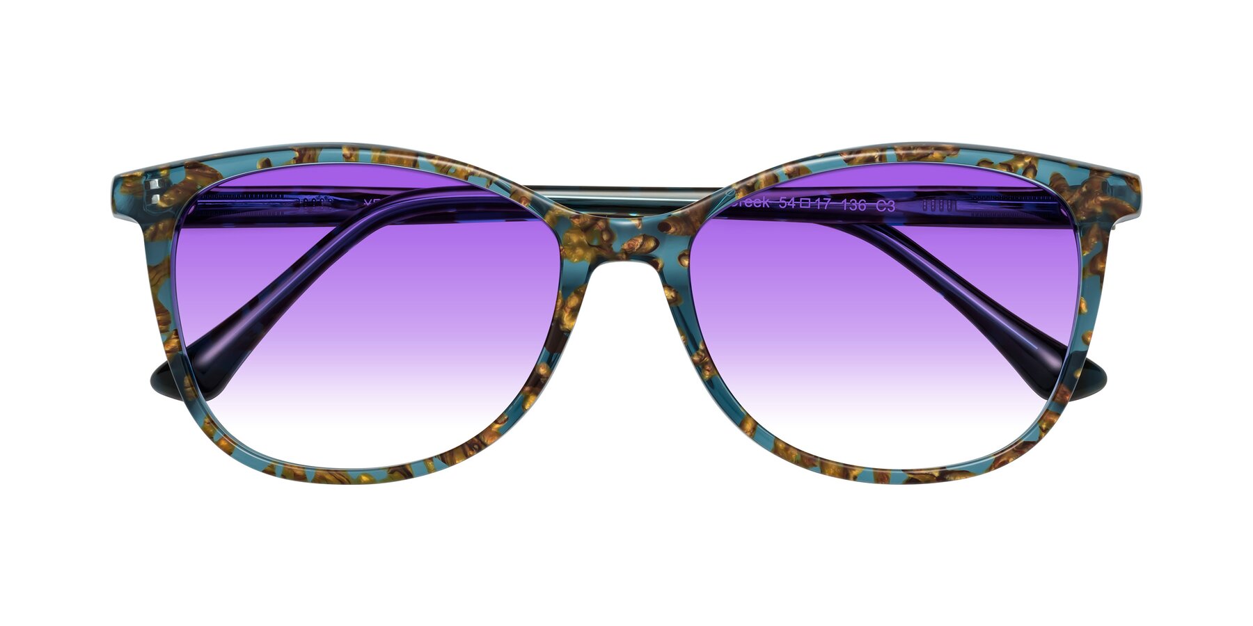 Folded Front of Creek in Ocean Blue Floral with Purple Gradient Lenses