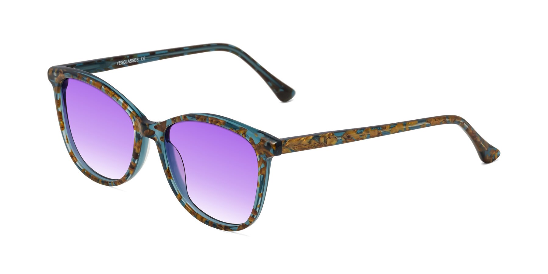 Angle of Creek in Ocean Blue Floral with Purple Gradient Lenses