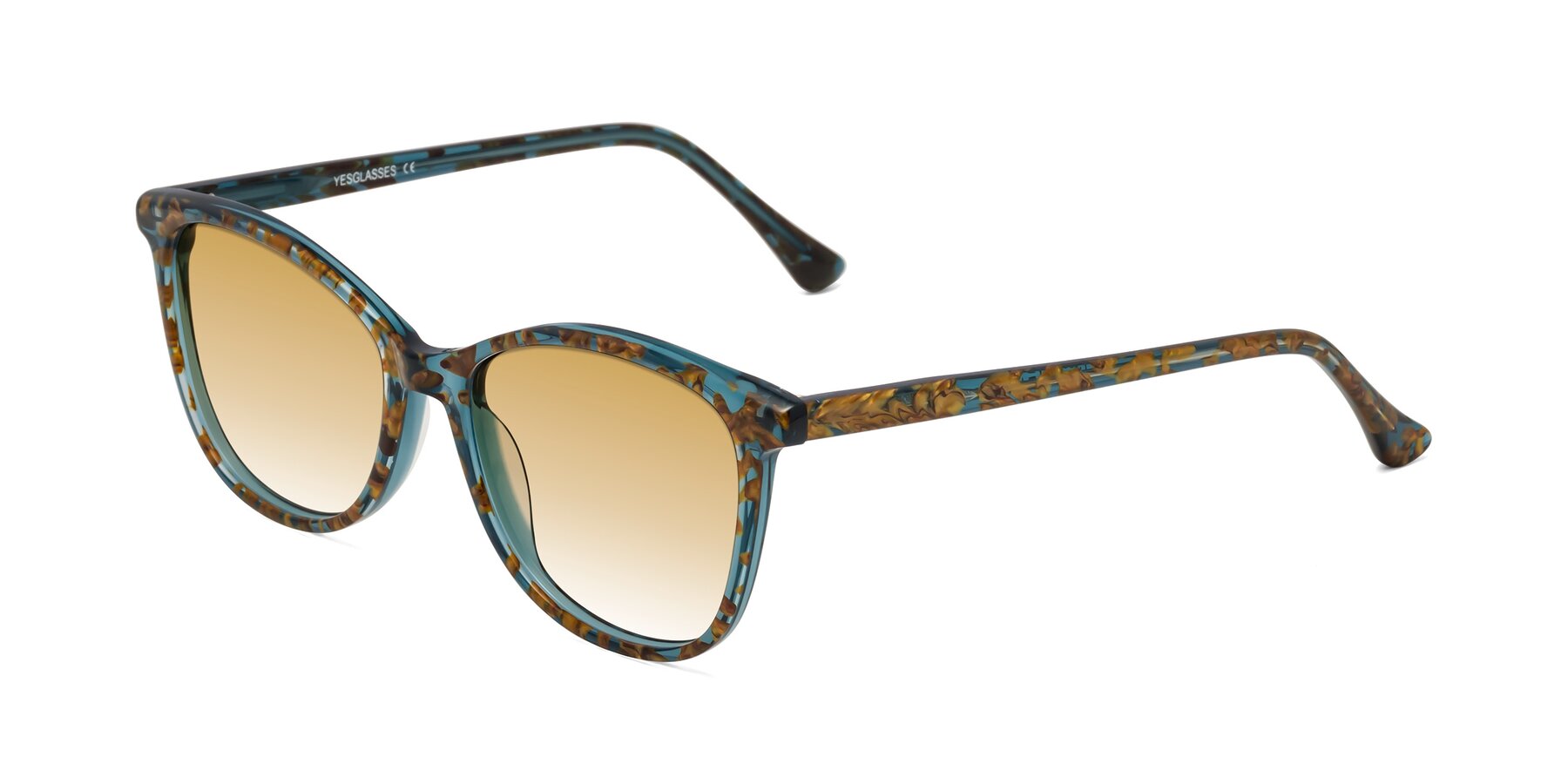 Angle of Creek in Ocean Blue Floral with Champagne Gradient Lenses