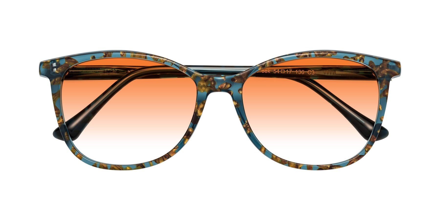 Folded Front of Creek in Ocean Blue Floral with Orange Gradient Lenses