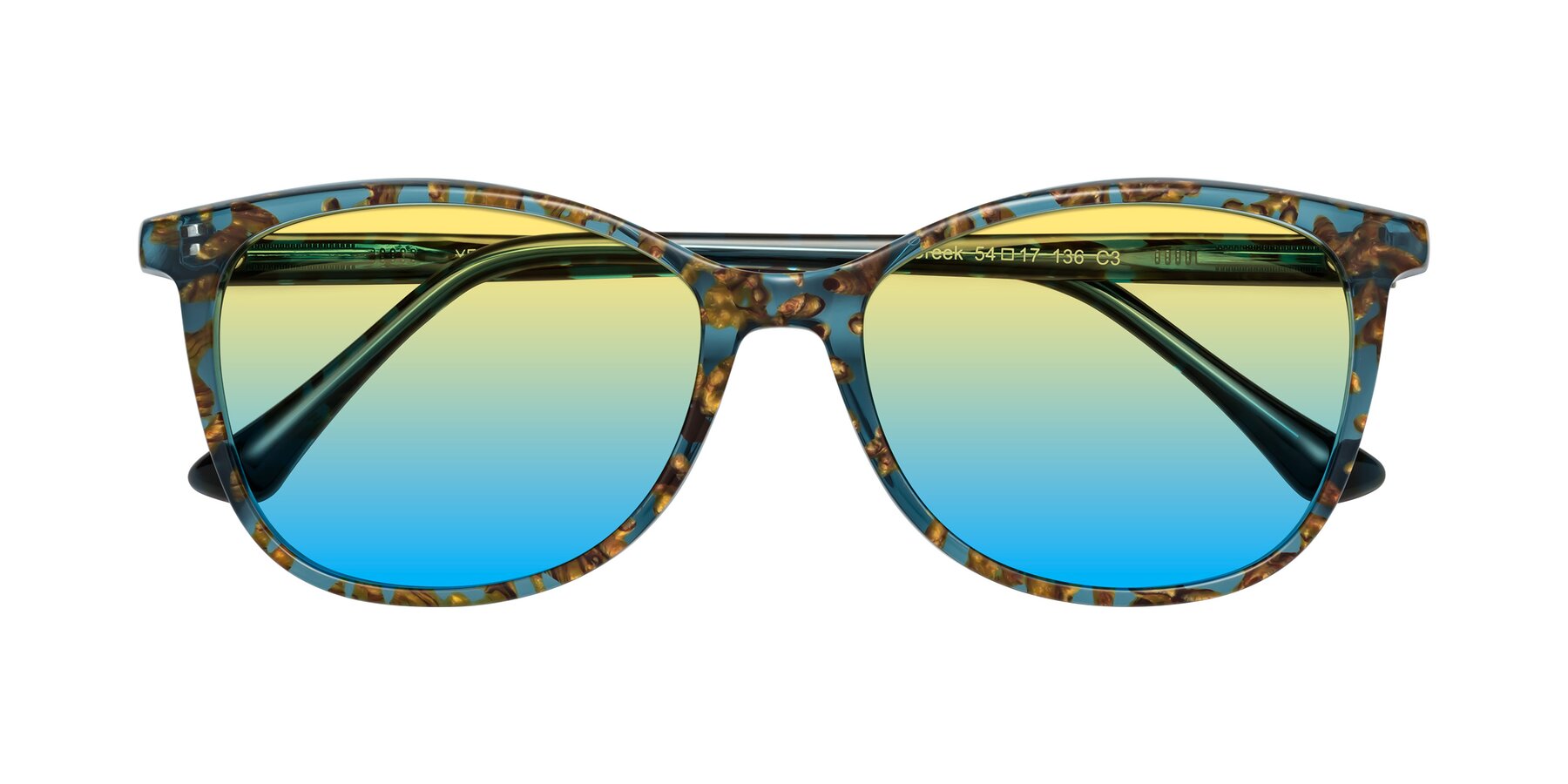 Folded Front of Creek in Ocean Blue Floral with Yellow / Blue Gradient Lenses