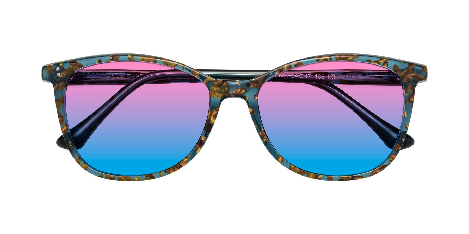 Folded Front of Creek in Ocean Blue Floral with Pink / Blue Gradient Lenses