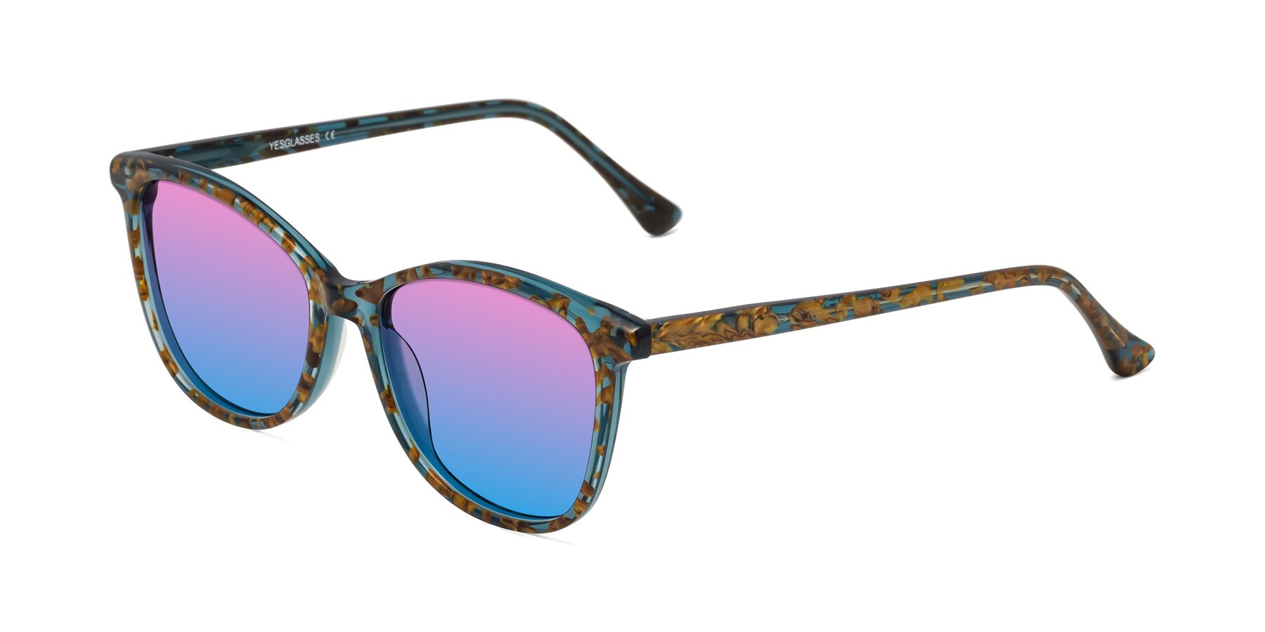 Angle of Creek in Ocean Blue Floral with Pink / Blue Gradient Lenses