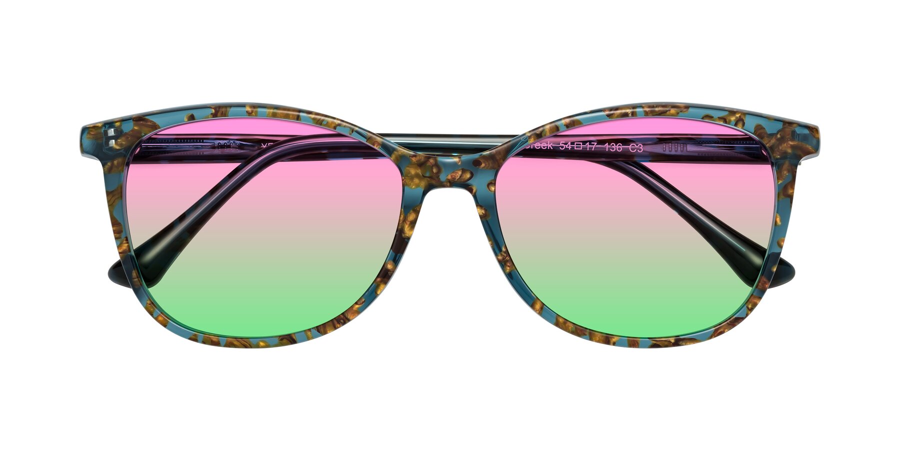 Folded Front of Creek in Ocean Blue Floral with Pink / Green Gradient Lenses