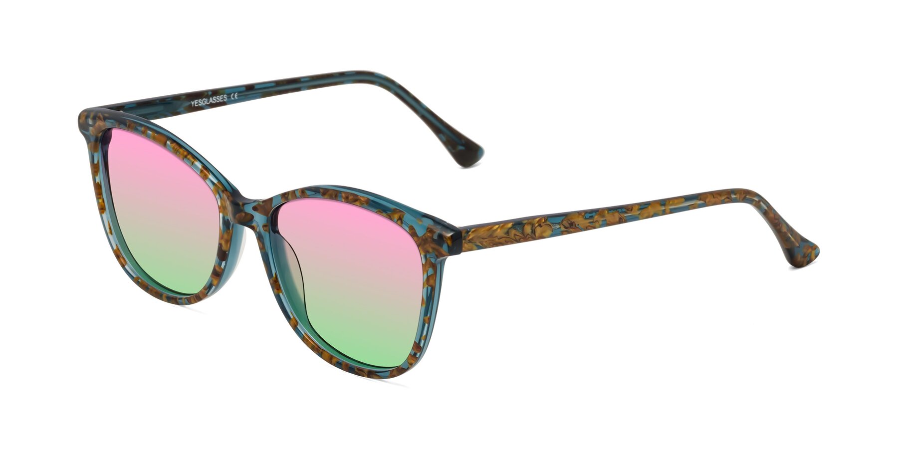 Angle of Creek in Ocean Blue Floral with Pink / Green Gradient Lenses