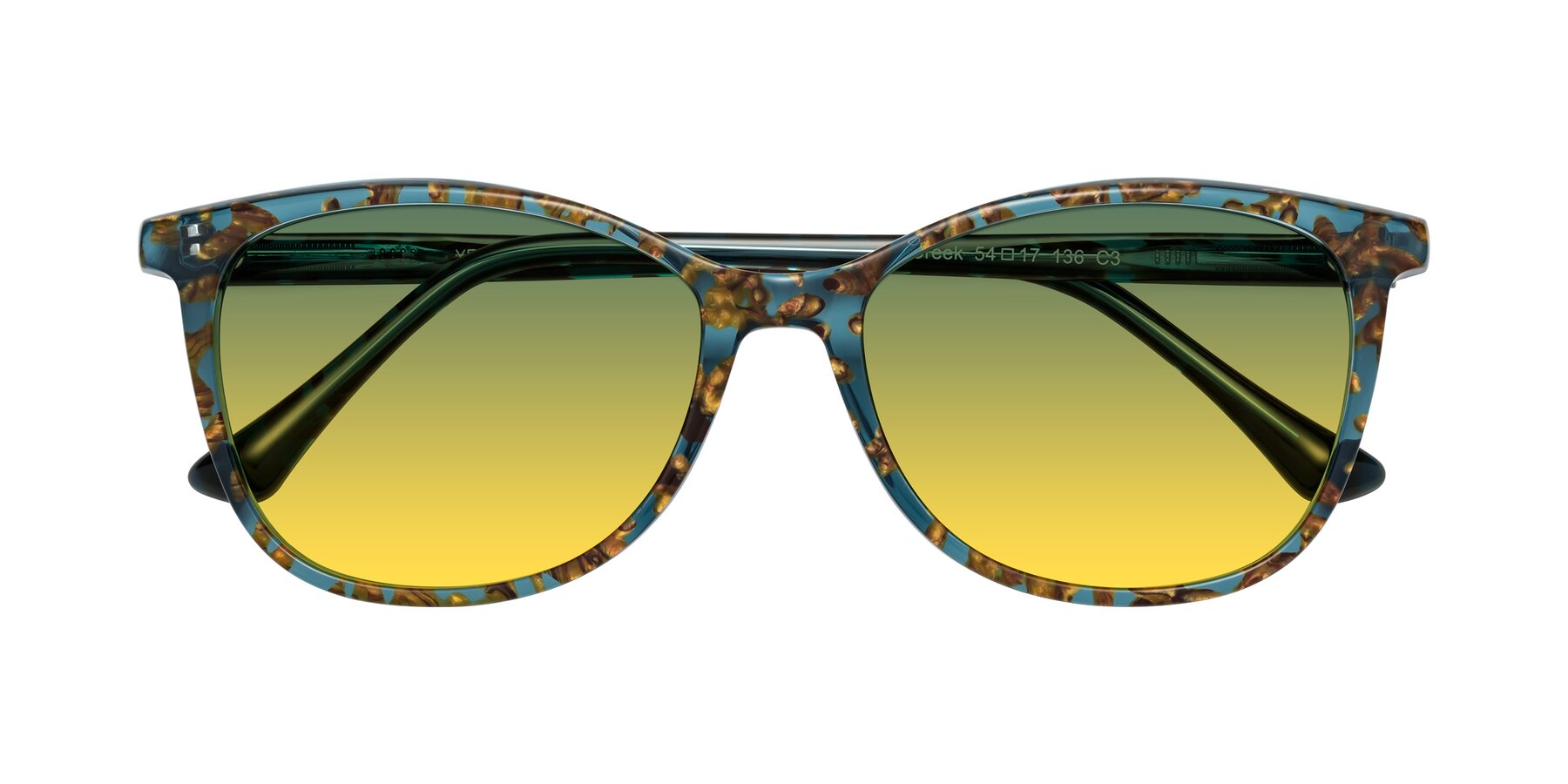Folded Front of Creek in Ocean Blue Floral with Green / Yellow Gradient Lenses