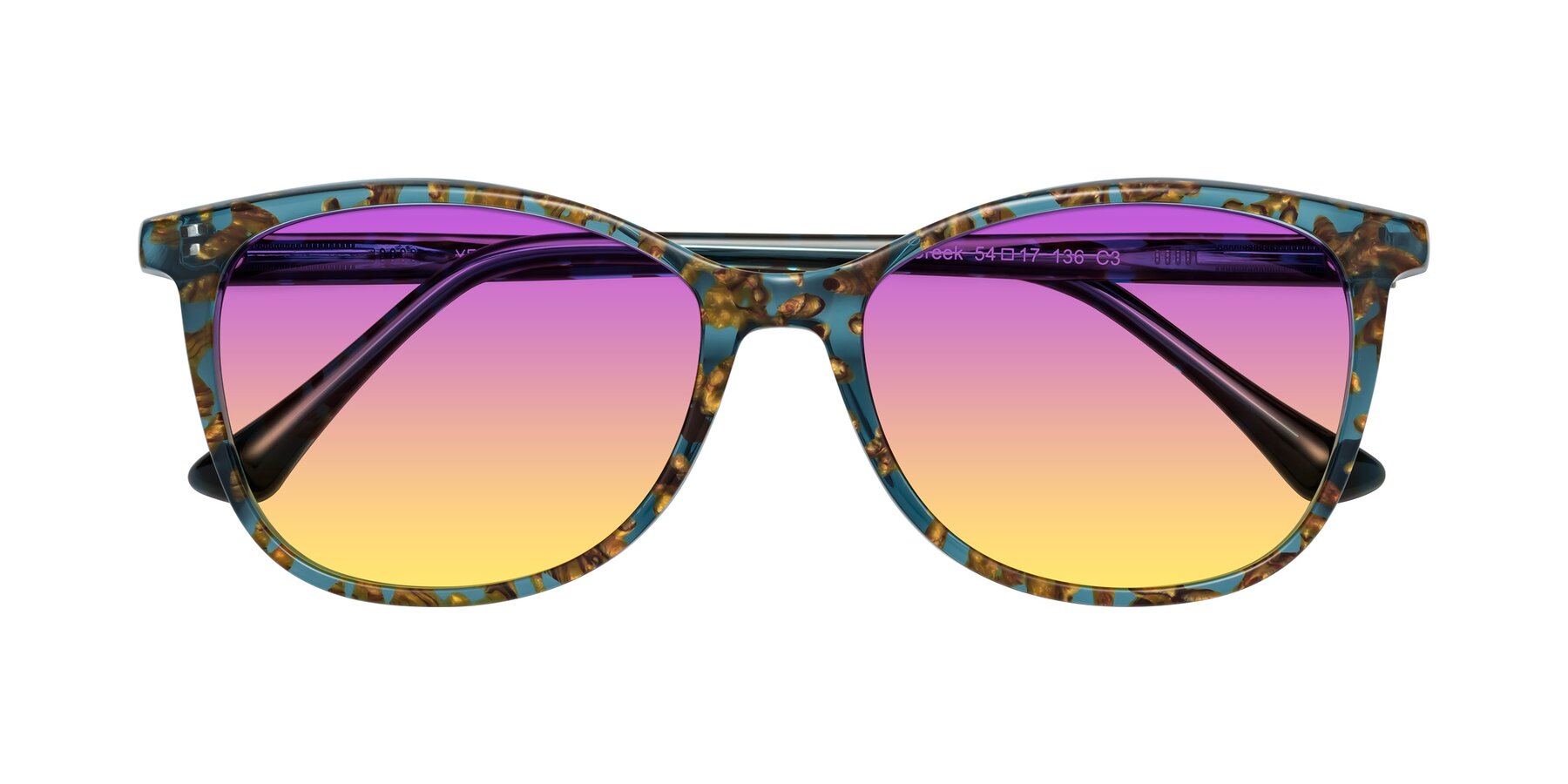 Folded Front of Creek in Ocean Blue Floral with Purple / Yellow Gradient Lenses