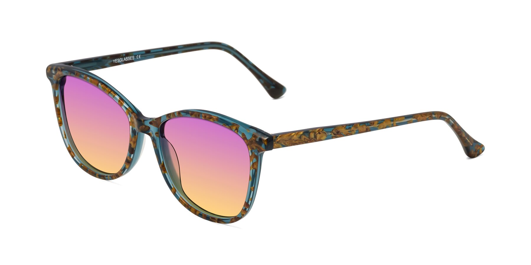 Angle of Creek in Ocean Blue Floral with Purple / Yellow Gradient Lenses