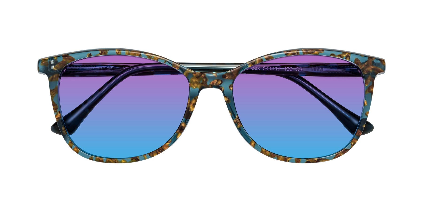 Folded Front of Creek in Ocean Blue Floral with Purple / Blue Gradient Lenses