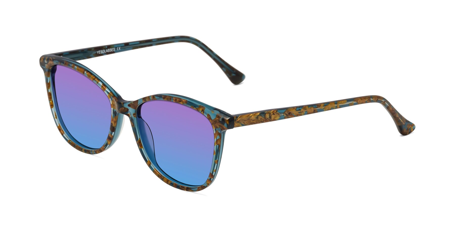 Angle of Creek in Ocean Blue Floral with Purple / Blue Gradient Lenses